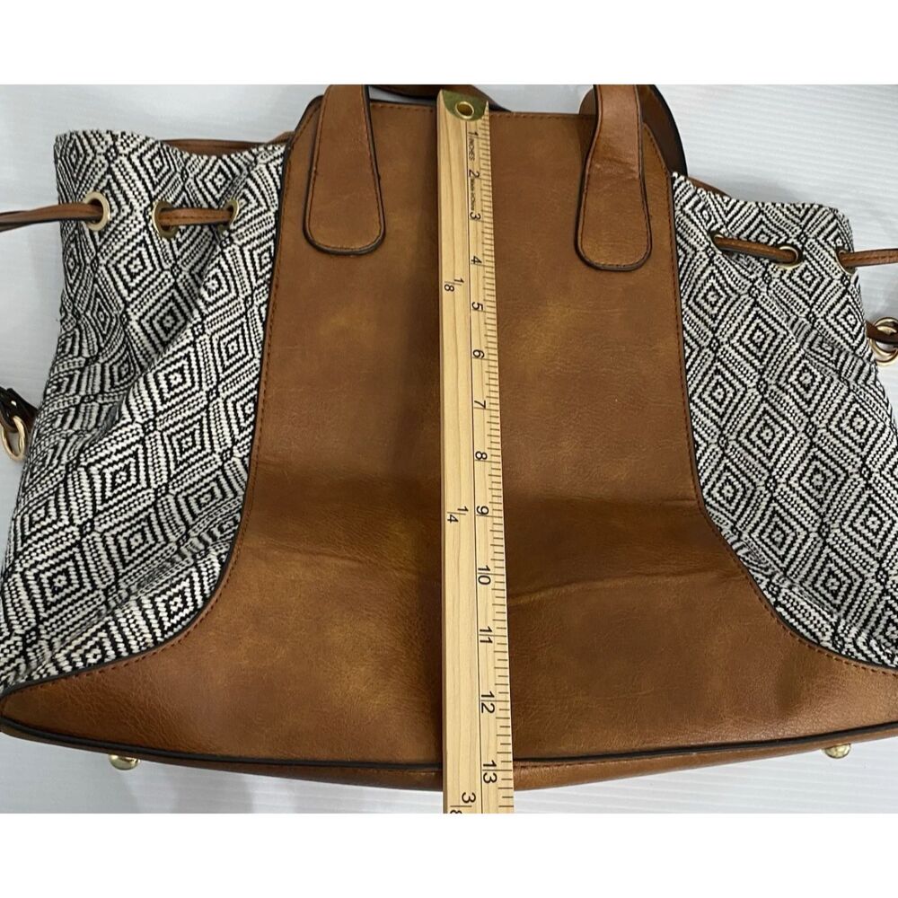 Women's Tote Bag Purse Handbag Brown Black Faux Leather - Picture 9 of 10
